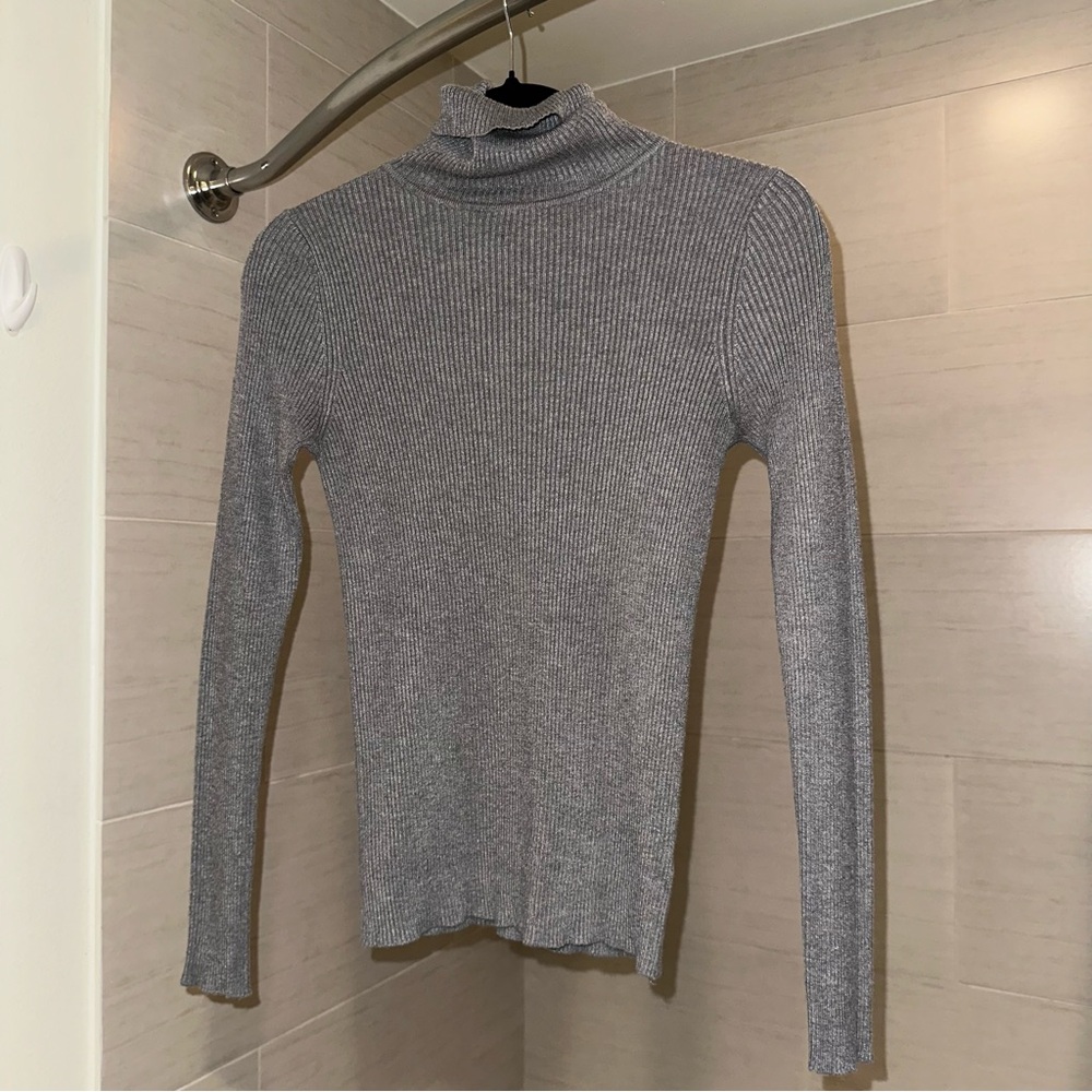 Ambiance Gray Cowl Turtleneck Sweater Fine Knit